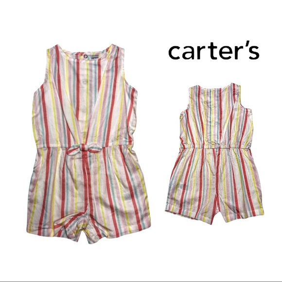 NWT Carter’s Baby Girl Striped Twill Romper - Picture 1 of 11